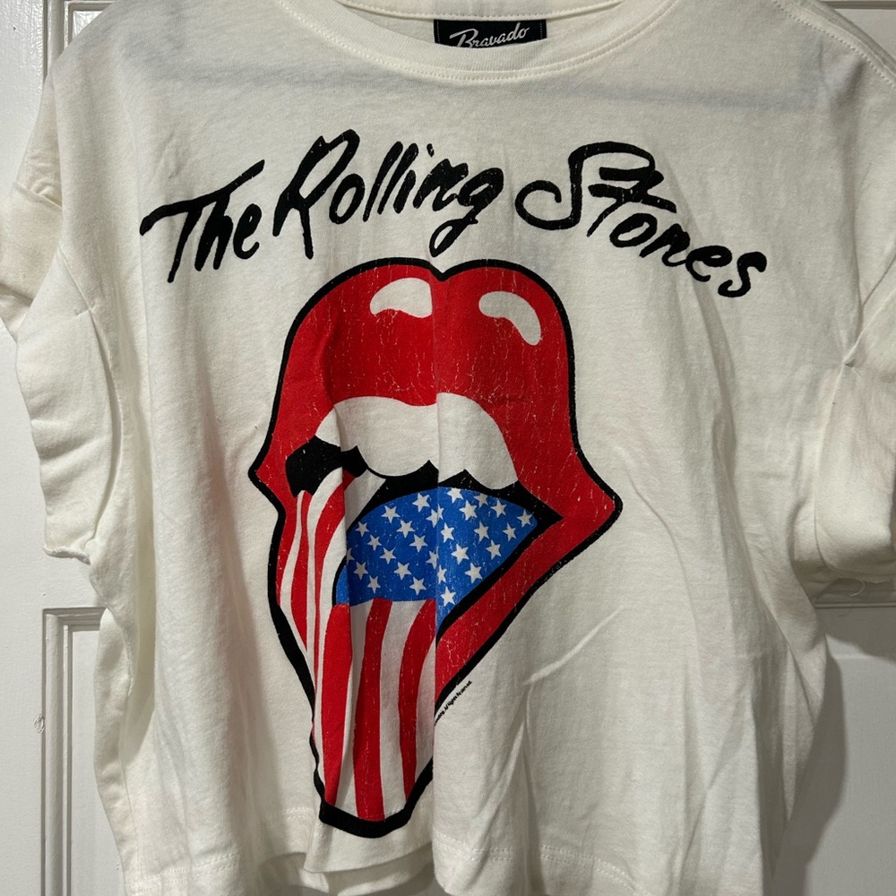 Bravado White Tee with Red Lips & Blue Stars Tongue